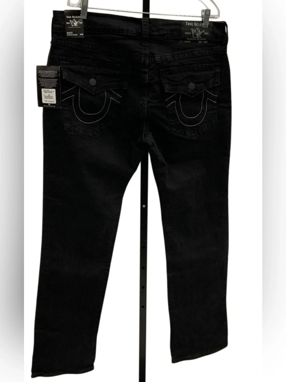 True Religion Black Ricky Flap Relaxed Straight Jeans 38 RN112790